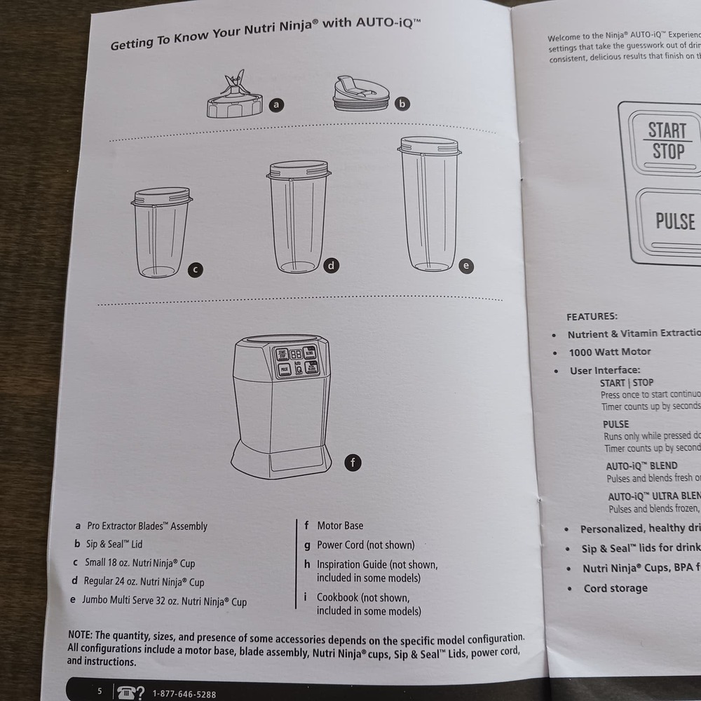 Ninja Professional Blender Replacement Cups, Lid, Recipe Book Parts BL480 - Picture 5 of 6